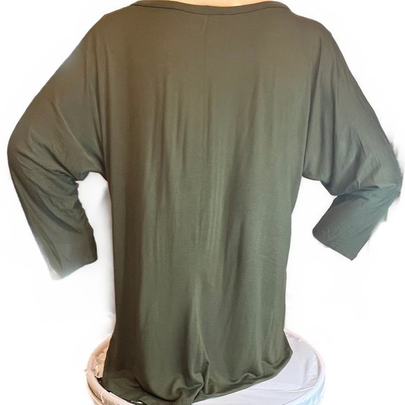 APT. 9 3/4 SLEEVE OLIVE SHIRT WITH EMBELISHED NECK LINE, NWT SIZE L - Picture 2 of 6